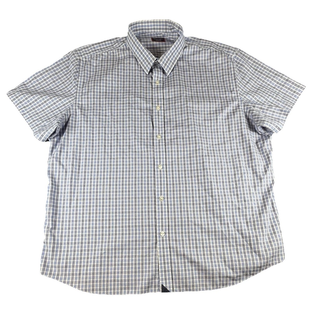 UNTUCKit Shirt Mens 3XL Blue Check Wrinkle Free Short Sleeve Button Up Casual